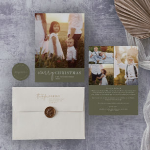 Modern Chic   Green Christmas Photo Year in Review Holiday Card