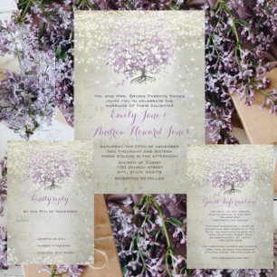 Mason Jar Lavender Heart Leaf Tree Wedding Invitation