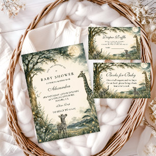 Botanical Sage Safari Girl Baby Shower Invitation