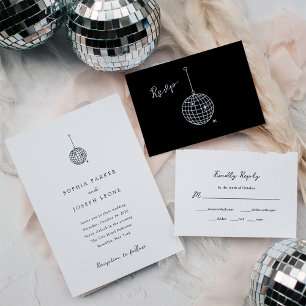 Black Minimal Disco Ball Wedding   Meal Choice RSVP Card