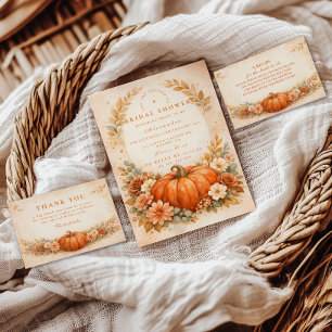 Rustic Pumpkin Floral Autumn Bridal Shower Invitation