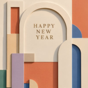Colourful Layered Paper Cut Happy New Year Greetin Glass Coaster