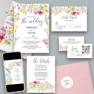 Wildflower Wedding Website QR Code Online RSVP Enclosure Card