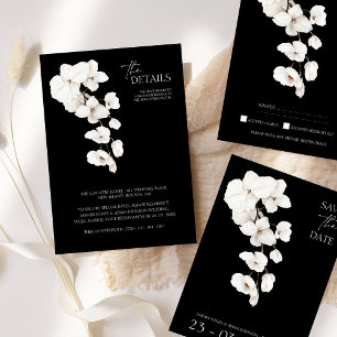 Modern Black and White Orchids Wedding Reception Enclosure Card