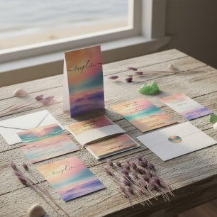 Pink Blue Sea Modern Ocean Beach Sand Watercolor Invitation