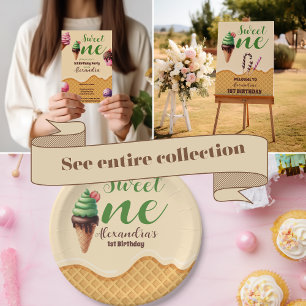 Ice Cream Sweet One First Birthday Invitation