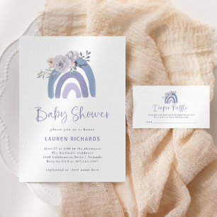 Dusty Blue and Purple Boho   Rainbow Baby Shower Invitation