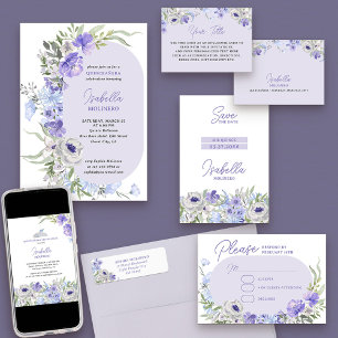 Purple Peri Girly Floral Mis Quince Save The Date