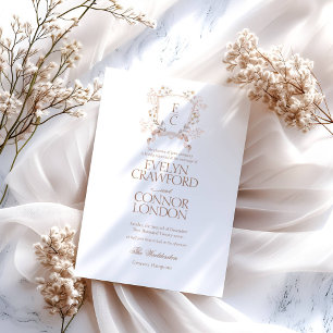 Elegant Floral Monogram Crest Wedding Program