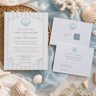 Elegant Blue Seashell Ivory Double Side Wedding  Menu