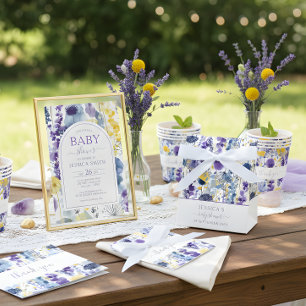 Purple Yellow Watercolor Wildflower Baby Shower Invitation