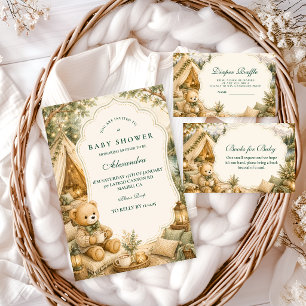 Invitation Fête de Bébé Ours Campestre en Bois Rustique