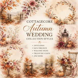 rustic Autumn Harvest Cottagecore Wedding wreath Invitation