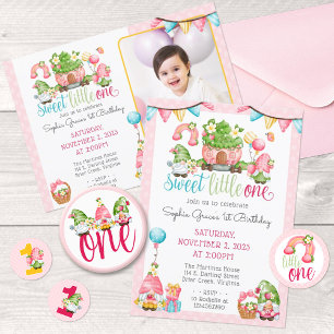 Invitation Fraise Gnome Little One 1er anniversaire Photo