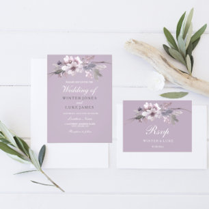 Faire-part de mariage d'aquarelle florale violet m