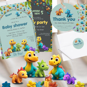 3d Dino dinosaur baby boy shower thank you  Classic Round Sticker