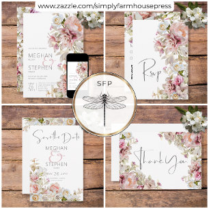 Delicate Modern Pink Blush Rose & Lily Invitation