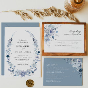 Boho Dusty Blue Wildflower Wedding RSVP Card