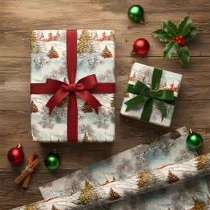 Vintage Christmas Glittering Winter Village  Wrapping Paper Sheet