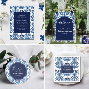 Something blue Chinoiserie pattern Bridal Shower Classic Round Sticker