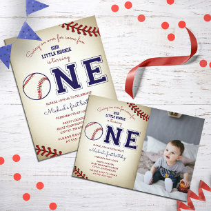 Baseball First Birthday Photo Invitation