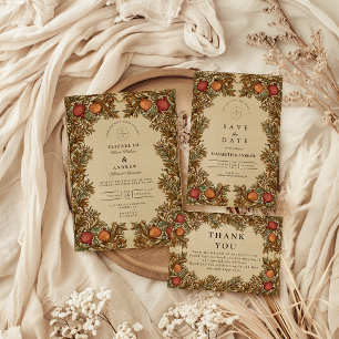 Rustic Botanical Pomegranate Wedding Invitation