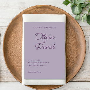 Elegant minimalistic lilac haze Wedding Invitation