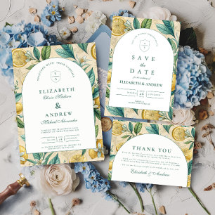 Mediterranean Lemon Garden Wedding Thank You Card