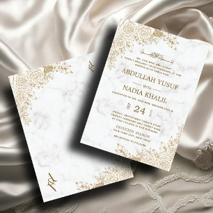 White Marble Floral Lace Islamic Muslim Mehndi Invitation
