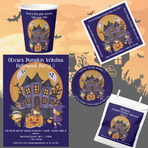 Kids Pumpkin Witches Halloween Party Poster