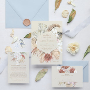 Cream Pampas Dried Grass Floral Jungle Wedding Invitation