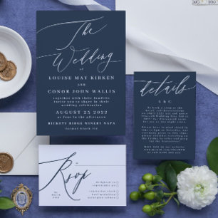 Blue and white wedding invitation. Simple invite