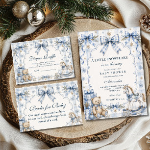 Invitation Bain de bébé Flocon de Neige Bleu Prépa
