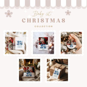 Blue Snowman  First Christmas Classic Round Sticker