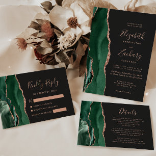 Invitation Chic Emerald Green Rose or Agate Dark Mariage