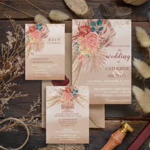 Pampas Grass Floral Terracotta Boho Chic Wedding Envelope
