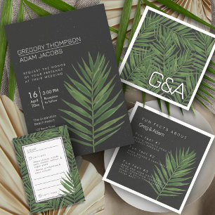 Tropical Palm Night Sky Modern Minimalist Wedding All In One Invitation