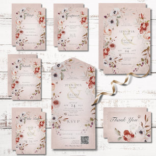 Romantic Rose Pink Floral Wedding Thank You Card