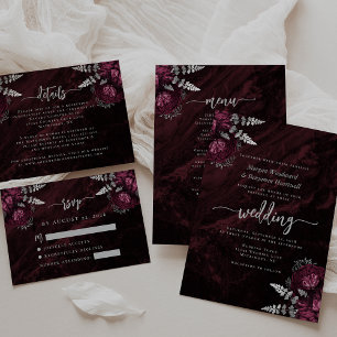 Elegant Burgundy Silver Floral Wedding Invitation