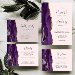 Invitation Purple Gold Agate Blush Pink Mariage