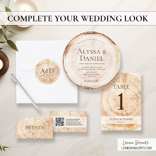 Monogram Wood Tree Grain Unique Rustic Wedding  Invitation