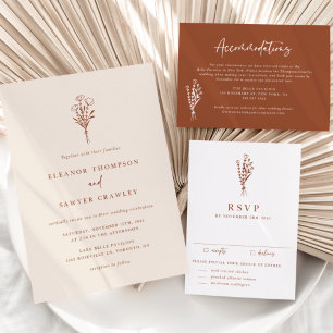 Boho Minimalist Botanicals Terracotta Wedding Invitation