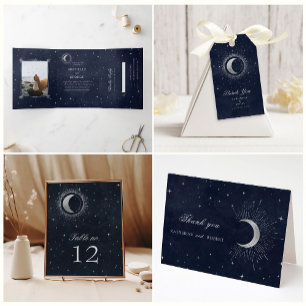 Celestial Silver Crescent Moon RSVP Response Card