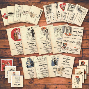 Vintage Retro Rustic Couple Comic Themed Wedding Invitation