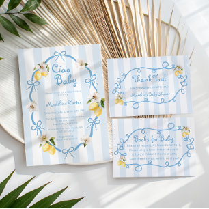 Mediterranean Lemon Blue Bows Baby Shower Invitation
