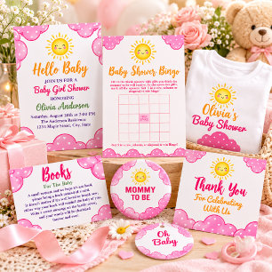 Cuddly Pink Clouds Baby Girl Shower Classic Round Sticker