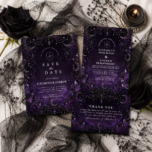 Romantic Purple Goth Wedding Invitation