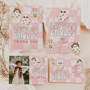 Photo Groovy Let's go Ghouls Halloween Adult Birth Thank You Card