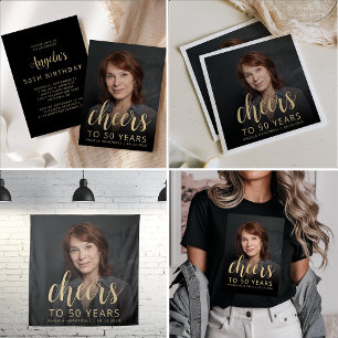 50th Birthday Party Photo Gold Script Cheers Tapestry