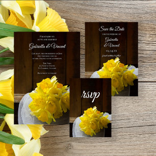 Rustic Daffodils and Barn Wood Spring Wedding RSVP